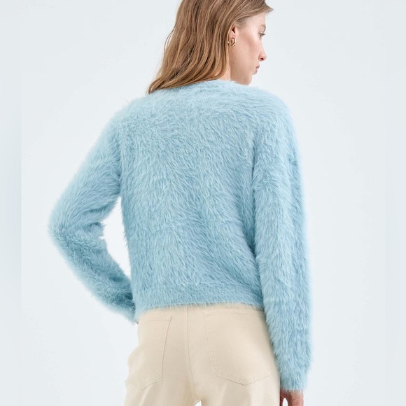 Compania Fantastica light blue eyelash fringe textured long sleeve cardigan NEW - Picture 3 of 5